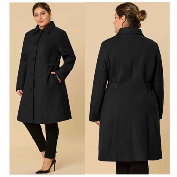 Agnes Orinda Women's Plus Size Single Breasted Belted Winter Long Coat - Picture 1 of 6
